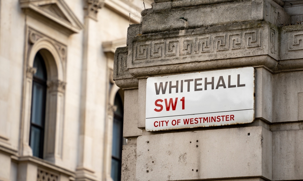 Whitehall road sign in London