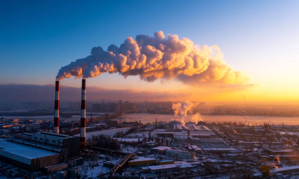 Pollution emitting from a factory.