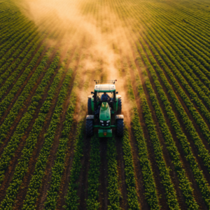 tractor working a green field